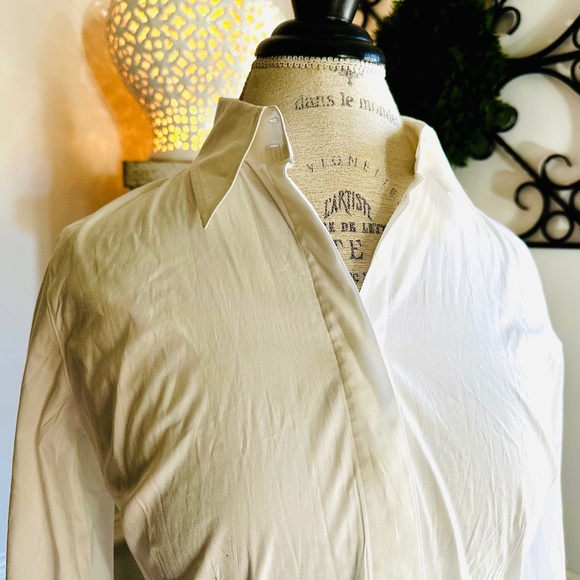 Talbots petites women’s collared white stretch blouse French cuff size 6 EUC - Picture 1 of 9
